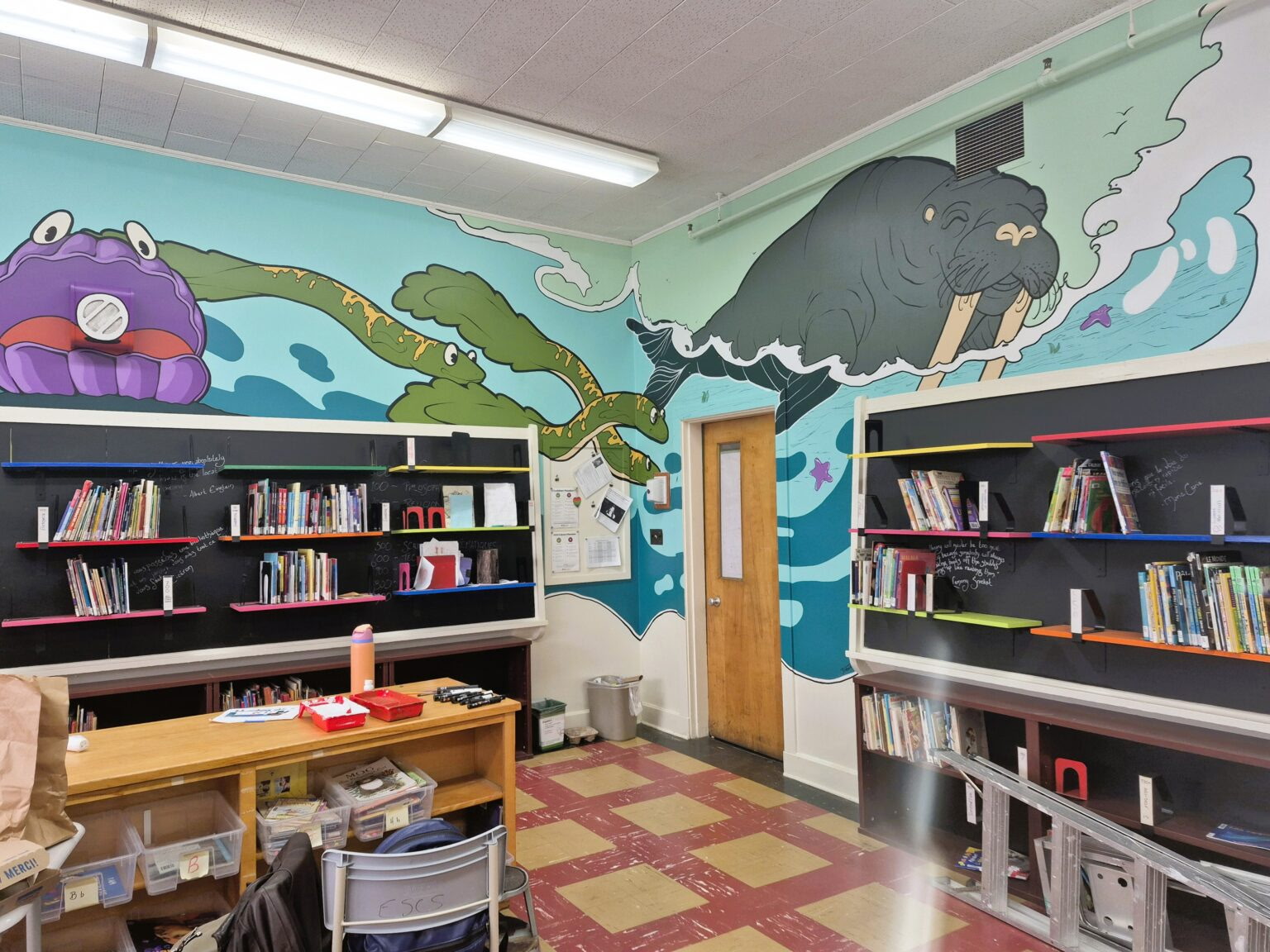 Library mural at St. Catherine's Elementary